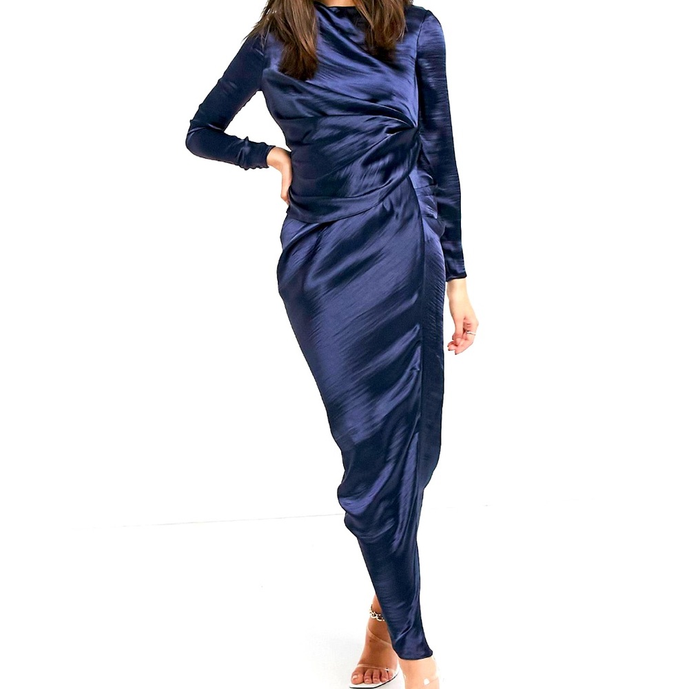 Blue satin evening dress